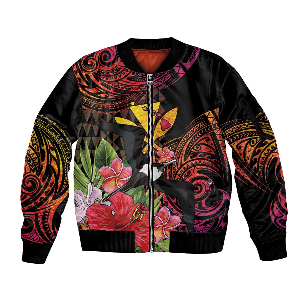 Hawaii Iwa Bird Sleeve Zip Bomber Jacket Great Frigatebird Kanaka Tropical Hippie Style - Polynesian Pride