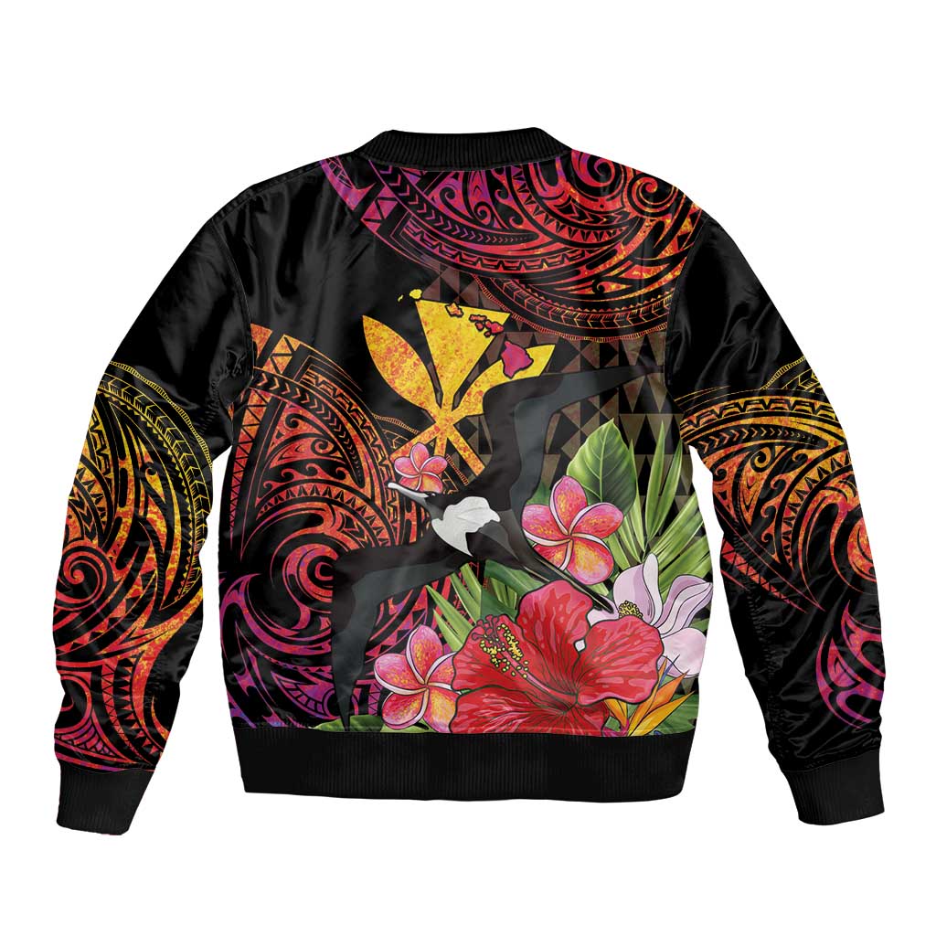 Hawaii Iwa Bird Sleeve Zip Bomber Jacket Great Frigatebird Kanaka Tropical Hippie Style - Polynesian Pride