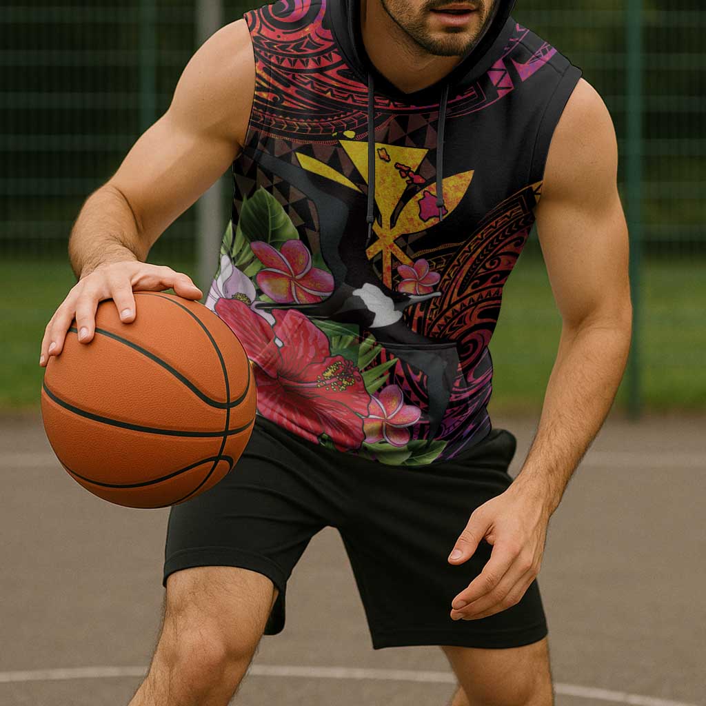 Hawaii Iwa Bird Sleeveless Hoodie Great Frigatebird Kanaka Tropical Hippie Style - Polynesian Pride