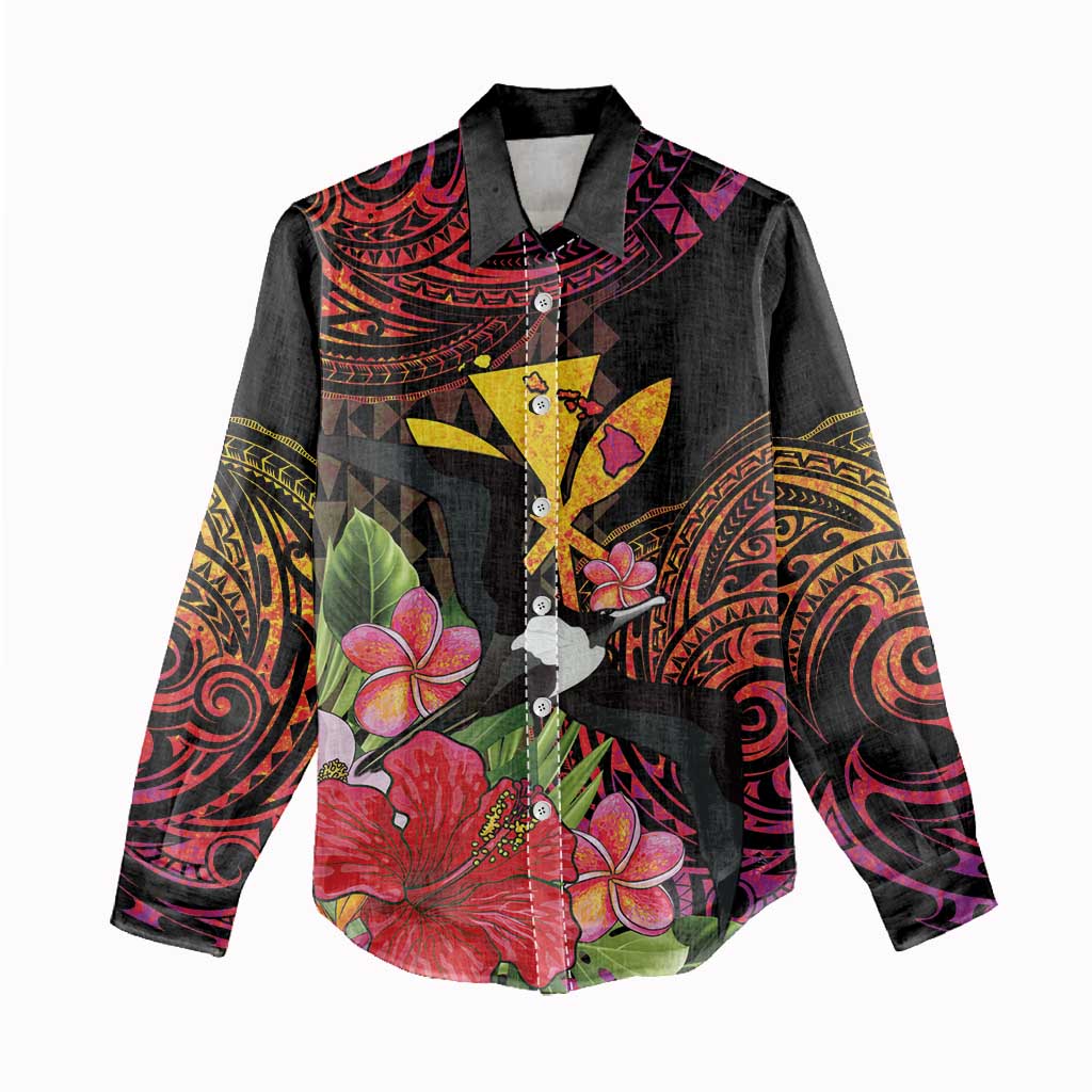 Hawaii Iwa Bird Women Casual Shirt Great Frigatebird Kanaka Tropical Hippie Style - Polynesian Pride