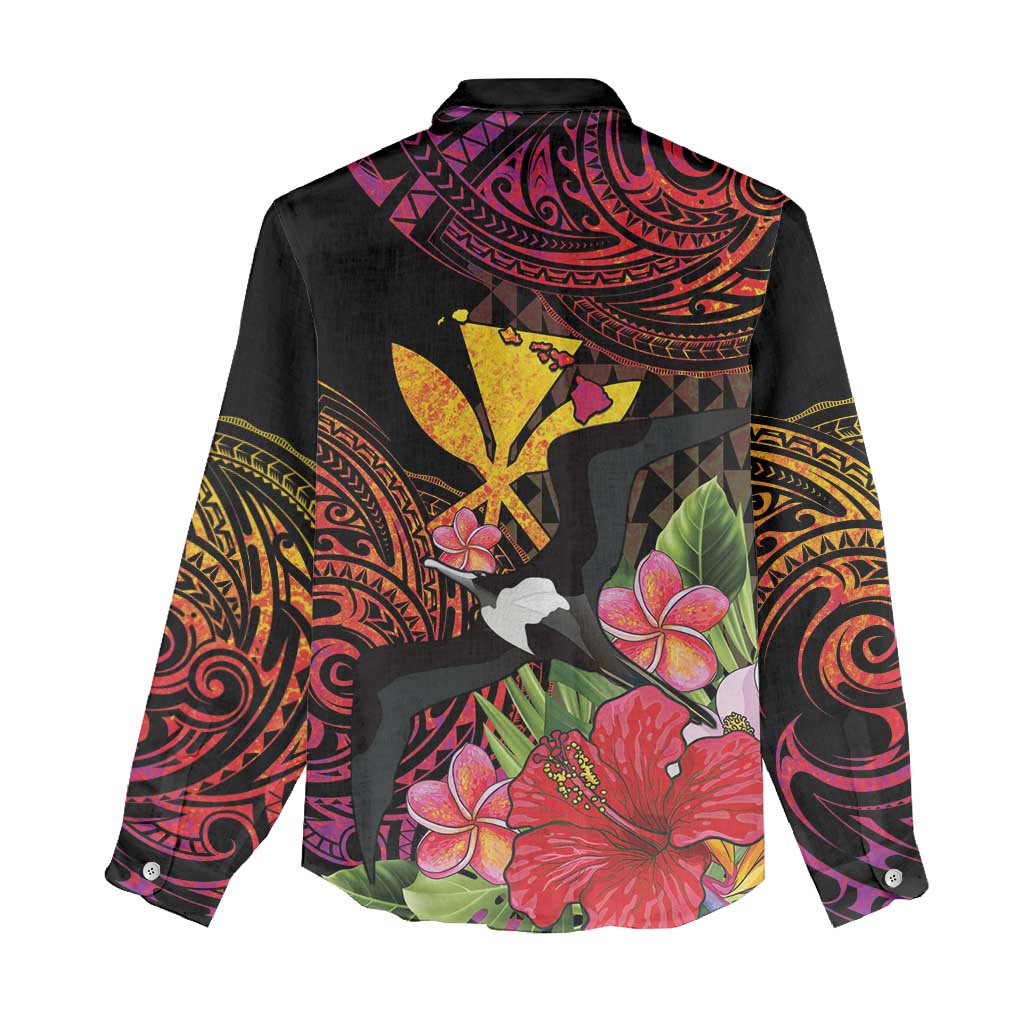 Hawaii Iwa Bird Women Casual Shirt Great Frigatebird Kanaka Tropical Hippie Style - Polynesian Pride