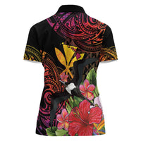 Hawaii Iwa Bird Women Polo Shirt Great Frigatebird Kanaka Tropical Hippie Style - Polynesian Pride