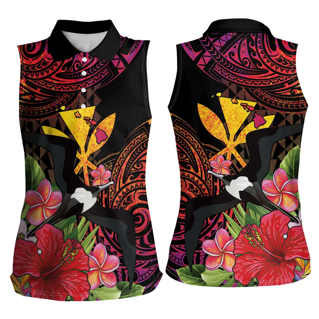 Hawaii Iwa Bird Women Sleeveless Polo Shirt Great Frigatebird Kanaka Tropical Hippie Style - Polynesian Pride