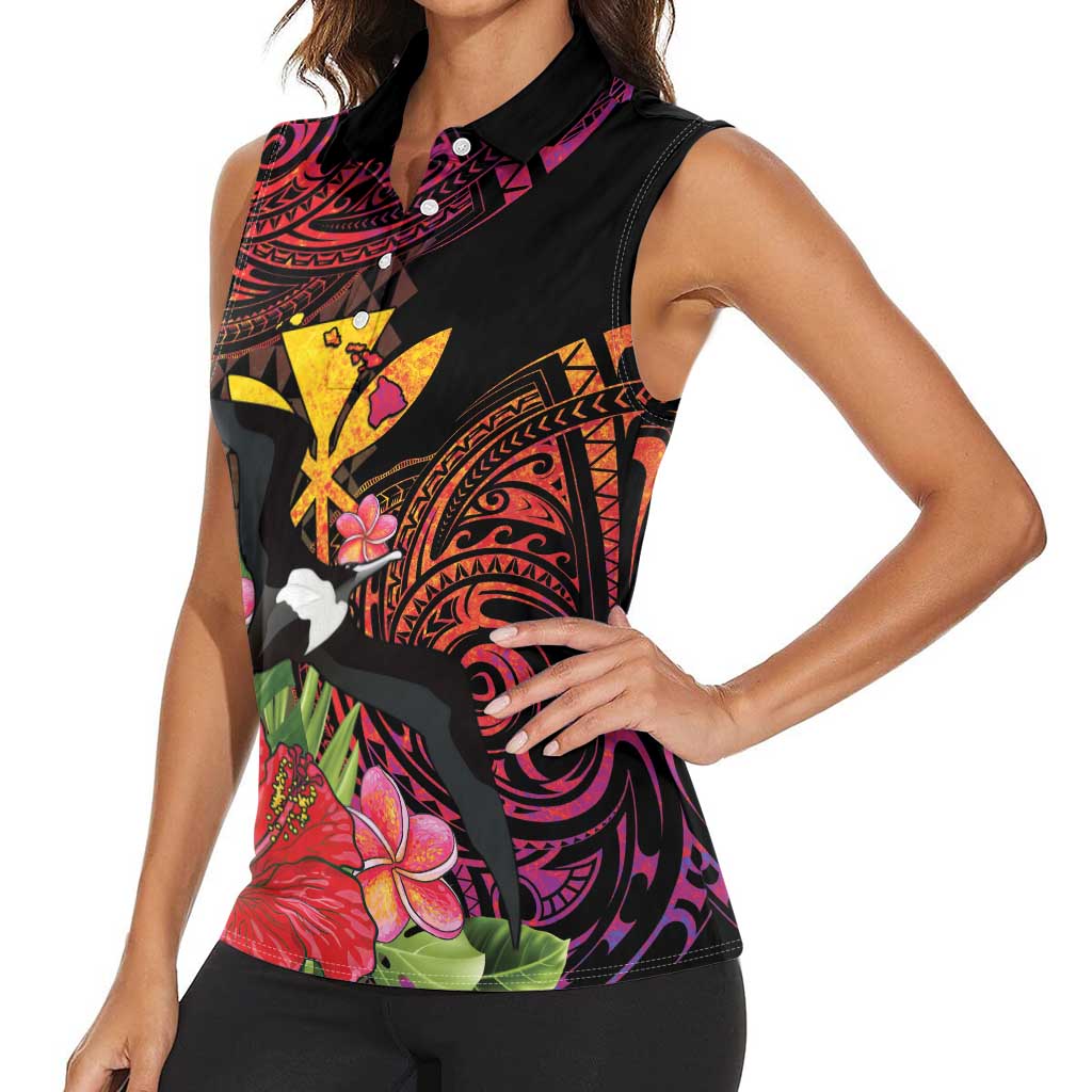 Hawaii Iwa Bird Women Sleeveless Polo Shirt Great Frigatebird Kanaka Tropical Hippie Style - Polynesian Pride