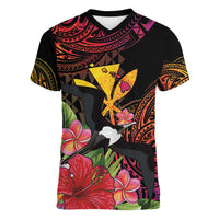 Hawaii Iwa Bird Women V-Neck T-Shirt Great Frigatebird Kanaka Tropical Hippie Style - Polynesian Pride