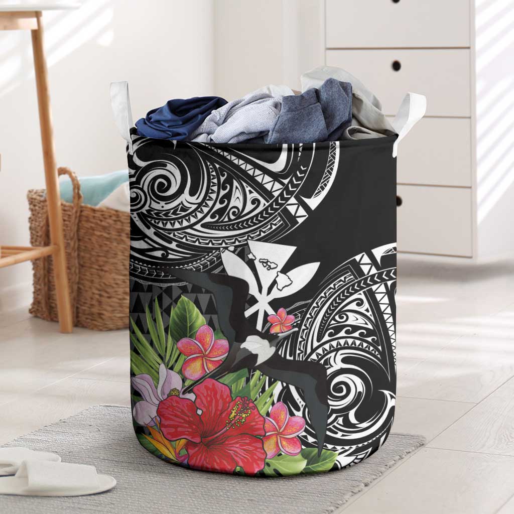 Hawaii Iwa Bird Laundry Basket Great Frigatebird Kanaka Tropical Flowers - Polynesian Pride