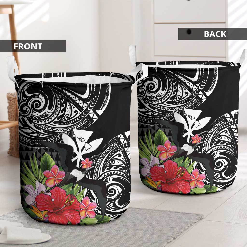 Hawaii Iwa Bird Laundry Basket Great Frigatebird Kanaka Tropical Flowers - Polynesian Pride