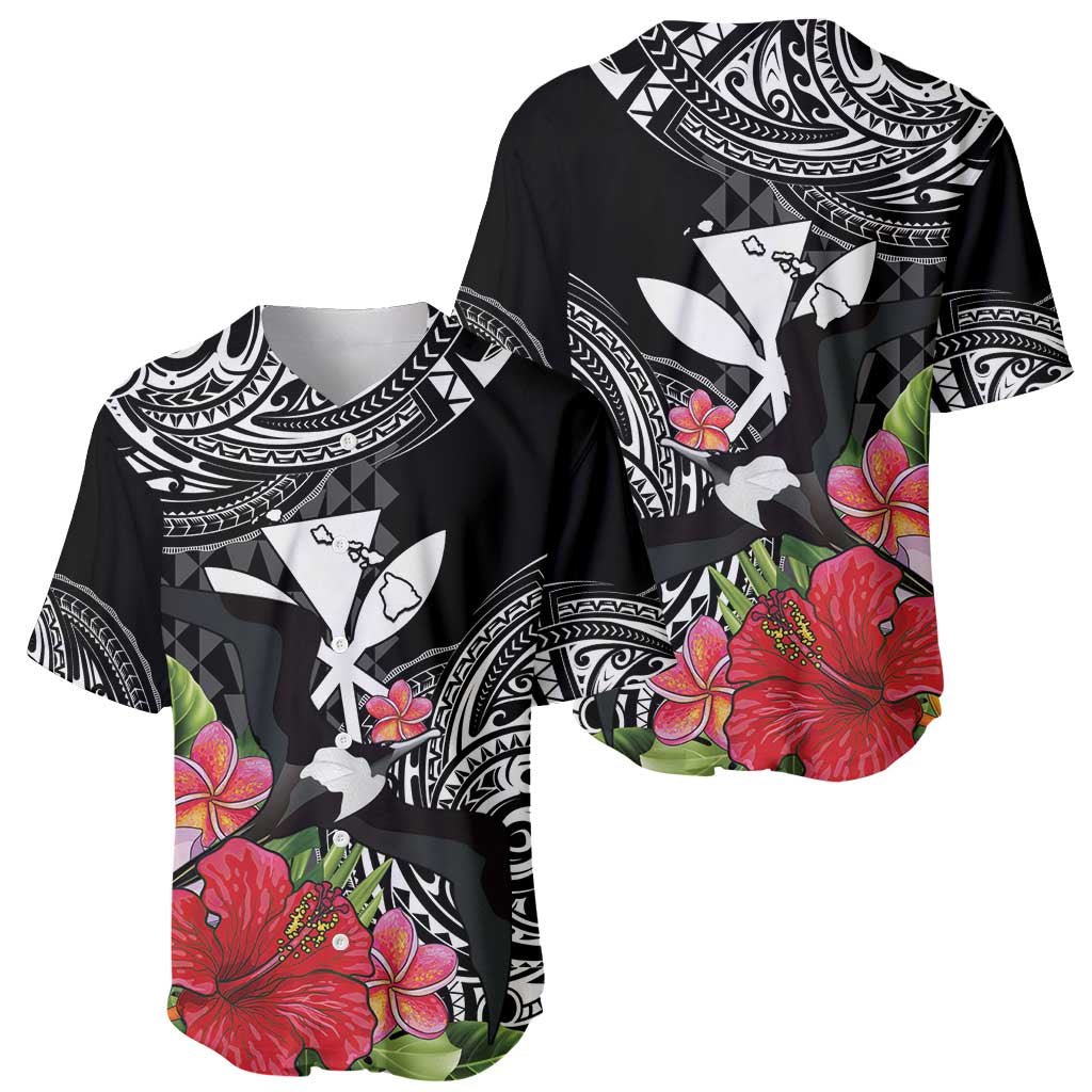 Hawaii Iwa Bird Baseball Jersey Great Frigatebird Kanaka Tropical Flowers - Polynesian Pride