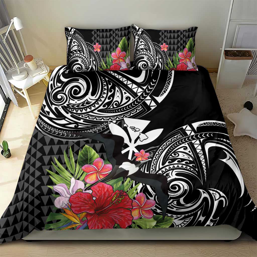 Hawaii Iwa Bird Bedding Set Great Frigatebird Kanaka Tropical Flowers - Polynesian Pride