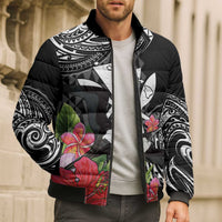 Hawaii Iwa Bird Bomber Puffer Jacket Great Frigatebird Kanaka Tropical Flowers - Polynesian Pride