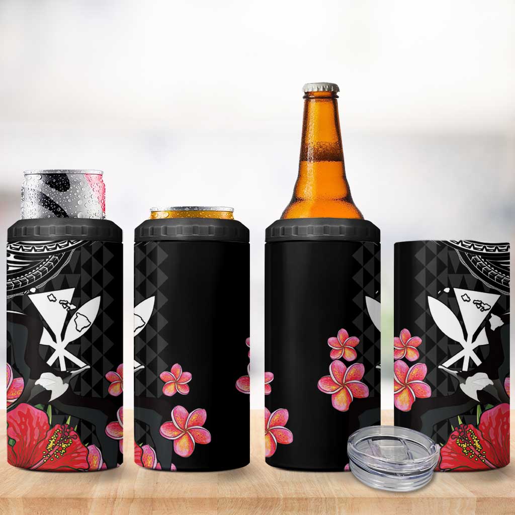 Hawaii Iwa Bird 4 in 1 Can Cooler Tumbler Great Frigatebird Kanaka Tropical Flowers - Polynesian Pride