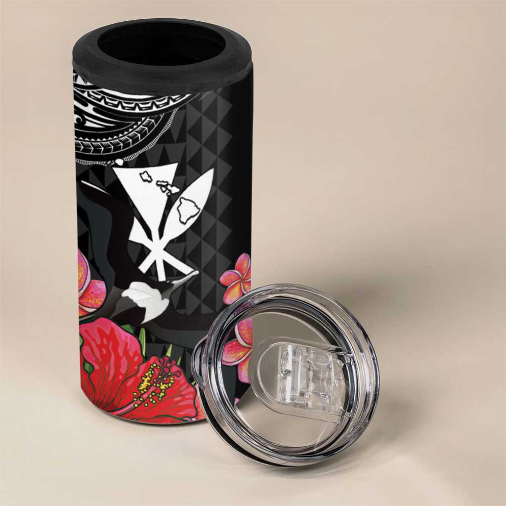 Hawaii Iwa Bird 4 in 1 Can Cooler Tumbler Great Frigatebird Kanaka Tropical Flowers - Polynesian Pride