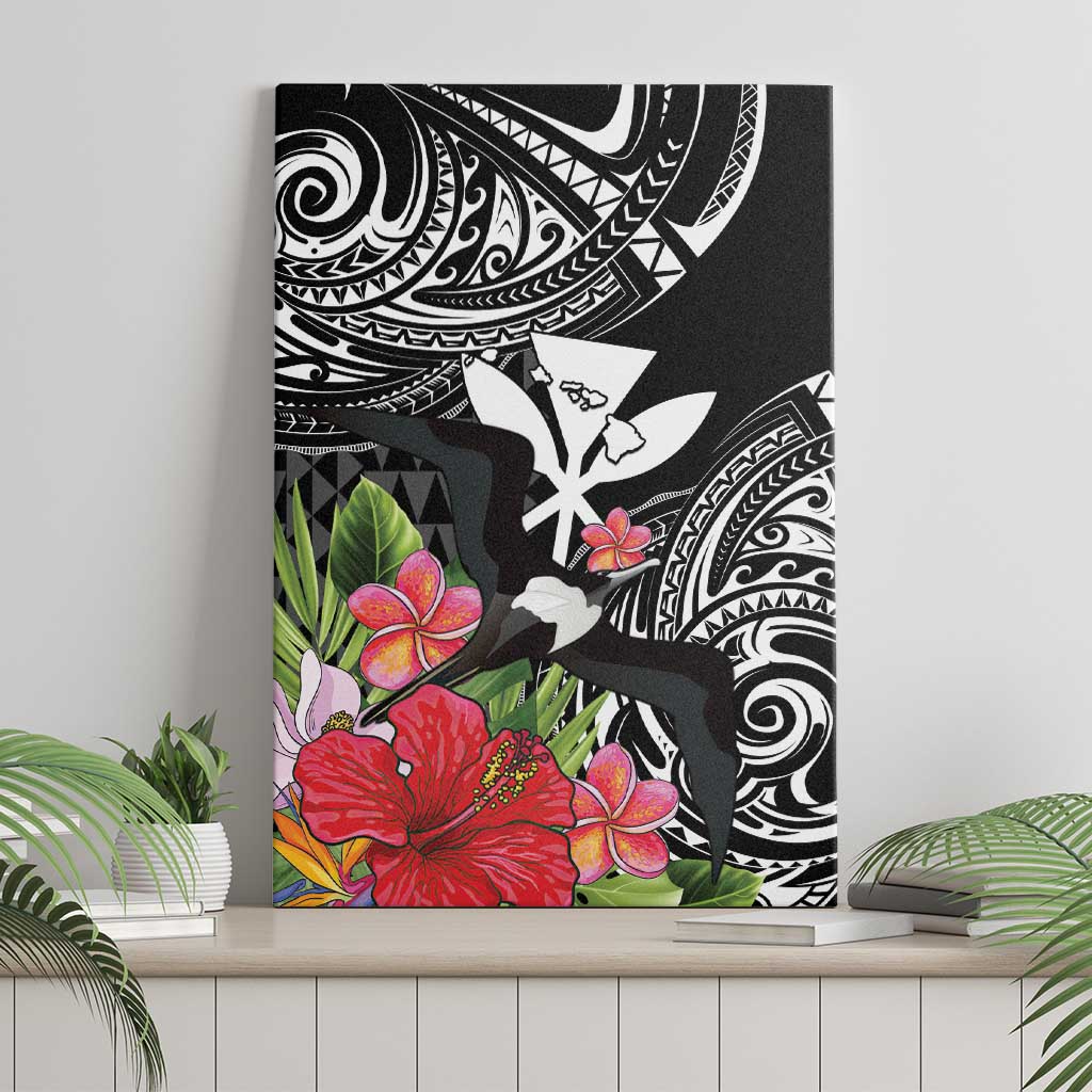 Hawaii Iwa Bird Canvas Wall Art Great Frigatebird Kanaka Tropical Flowers - Polynesian Pride