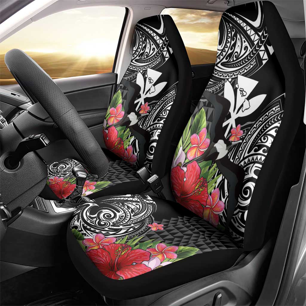 Hawaii Iwa Bird Car Seat Cover Great Frigatebird Kanaka Tropical Flowers - Polynesian Pride
