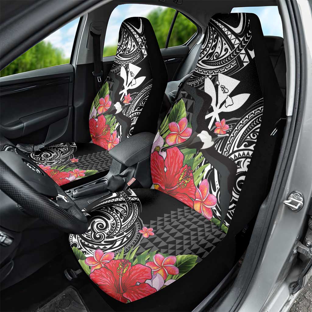 Hawaii Iwa Bird Car Seat Cover Great Frigatebird Kanaka Tropical Flowers - Polynesian Pride