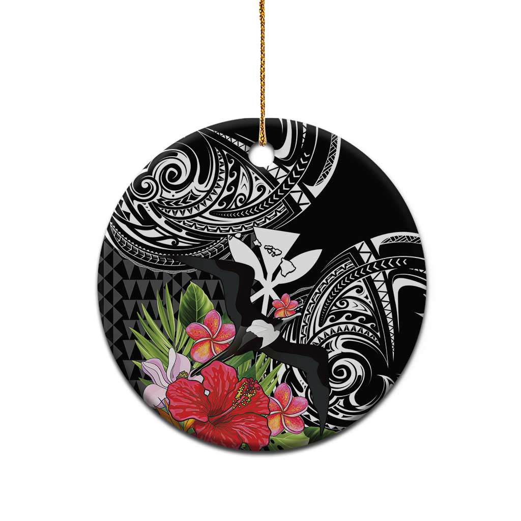 Hawaii Iwa Bird Ceramic Ornament Great Frigatebird Kanaka Tropical Flowers - Polynesian Pride