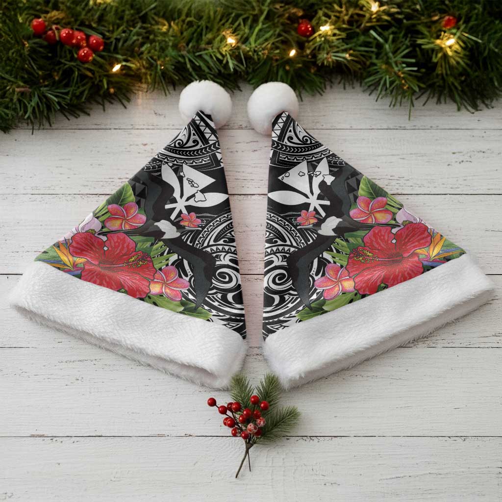 Hawaii Iwa Bird Christmas Santa Hat Great Frigatebird Kanaka Tropical Flowers - Polynesian Pride