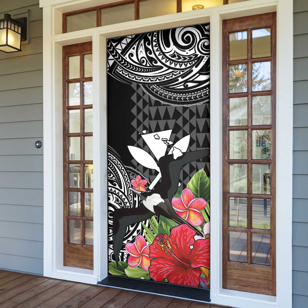 Hawaii Iwa Bird Door Cover Great Frigatebird Kanaka Tropical Flowers - Polynesian Pride
