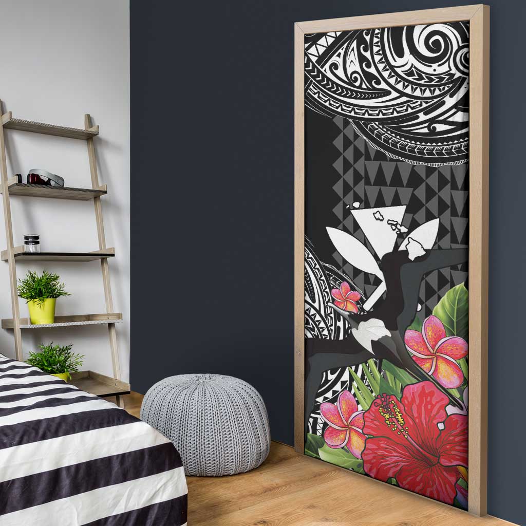 Hawaii Iwa Bird Door Cover Great Frigatebird Kanaka Tropical Flowers - Polynesian Pride