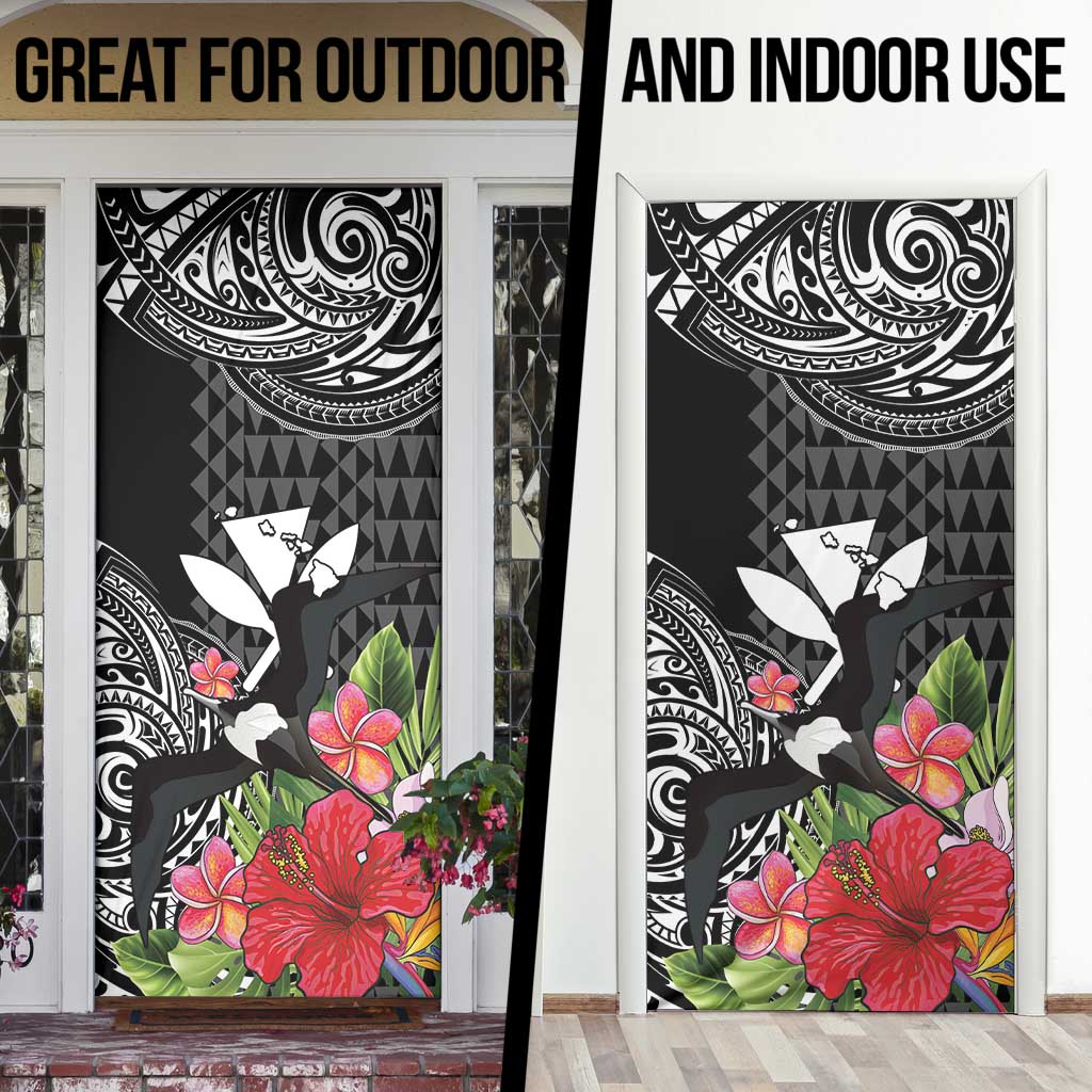 Hawaii Iwa Bird Door Cover Great Frigatebird Kanaka Tropical Flowers - Polynesian Pride