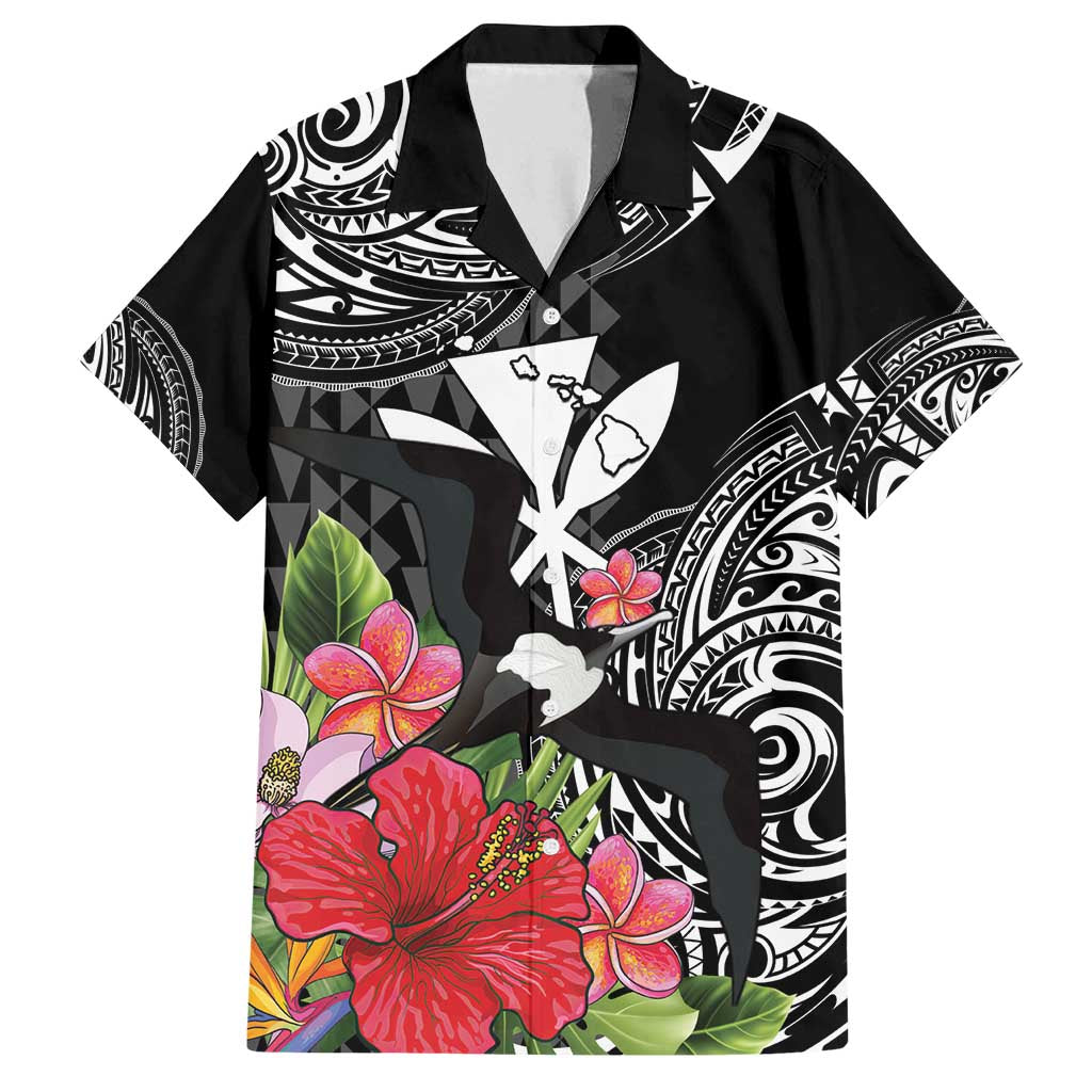 Hawaii Iwa Bird Family Matching Long Sleeve Bodycon Dress and Hawaiian Shirt Great Frigatebird Kanaka Tropical Flowers - Polynesian Pride