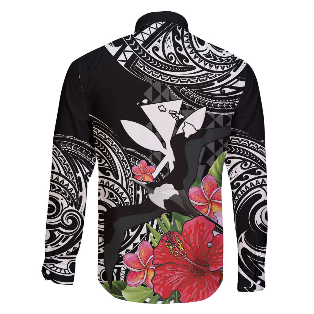 Hawaii Iwa Bird Family Matching Long Sleeve Bodycon Dress and Hawaiian Shirt Great Frigatebird Kanaka Tropical Flowers - Polynesian Pride