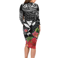 Hawaii Iwa Bird Family Matching Long Sleeve Bodycon Dress and Hawaiian Shirt Great Frigatebird Kanaka Tropical Flowers - Polynesian Pride