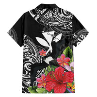 Hawaii Iwa Bird Family Matching Off The Shoulder Long Sleeve Dress and Hawaiian Shirt Great Frigatebird Kanaka Tropical Flowers - Polynesian Pride