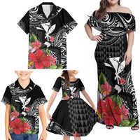 Hawaii Iwa Bird Family Matching Off Shoulder Maxi Dress and Hawaiian Shirt Great Frigatebird Kanaka Tropical Flowers - Polynesian Pride