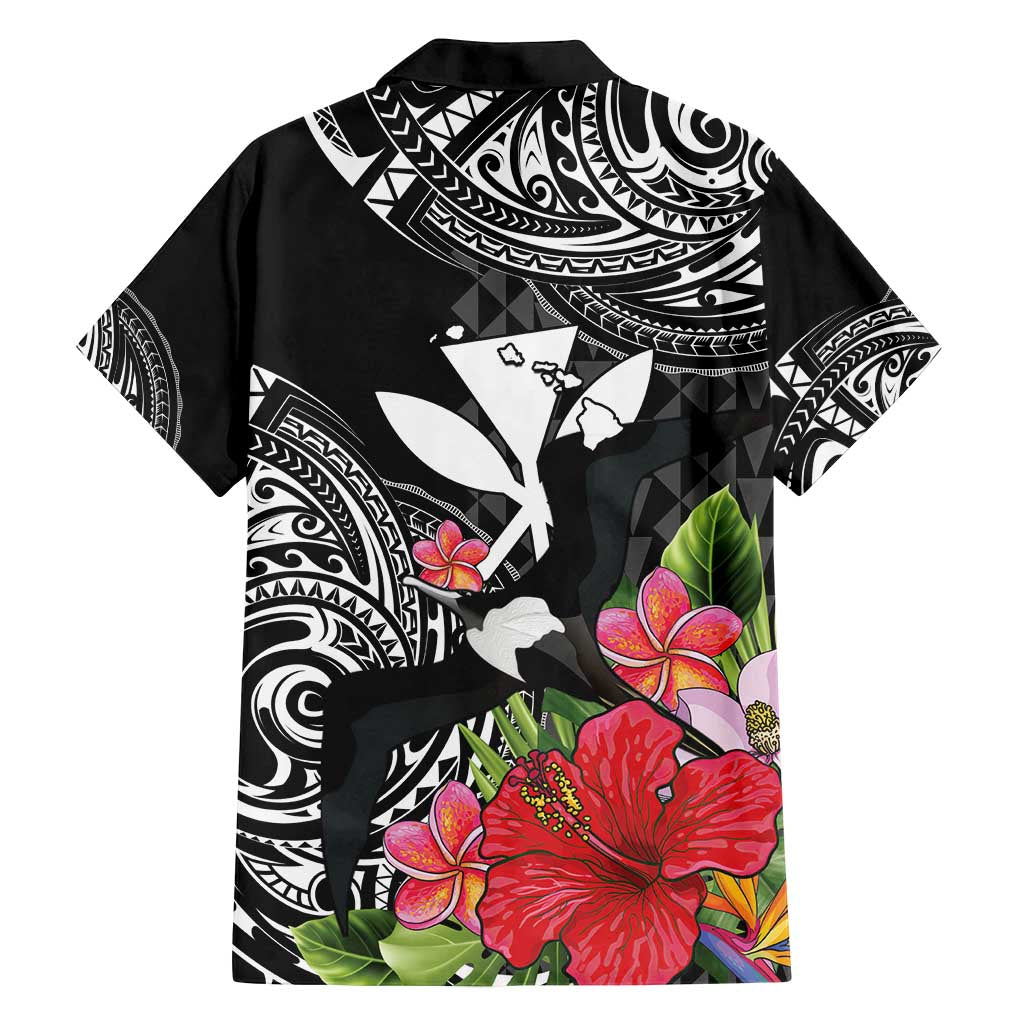 Hawaii Iwa Bird Family Matching Off Shoulder Short Dress and Hawaiian Shirt Great Frigatebird Kanaka Tropical Flowers - Polynesian Pride