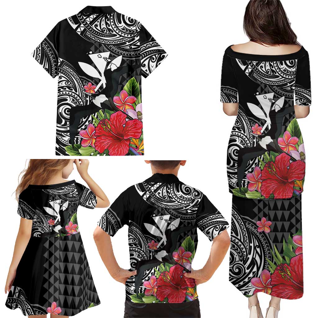 Hawaii Iwa Bird Family Matching Puletasi and Hawaiian Shirt Great Frigatebird Kanaka Tropical Flowers LT14 - Polynesian Pride
