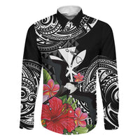 Hawaii Iwa Bird Family Matching Puletasi and Hawaiian Shirt Great Frigatebird Kanaka Tropical Flowers LT14 Dad's Shirt - Long Sleeve Black - Polynesian Pride