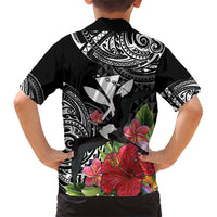 Hawaii Iwa Bird Family Matching Short Sleeve Bodycon Dress and Hawaiian Shirt Great Frigatebird Kanaka Tropical Flowers - Polynesian Pride