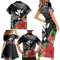 Hawaii Iwa Bird Family Matching Short Sleeve Bodycon Dress and Hawaiian Shirt Great Frigatebird Kanaka Tropical Flowers - Polynesian Pride