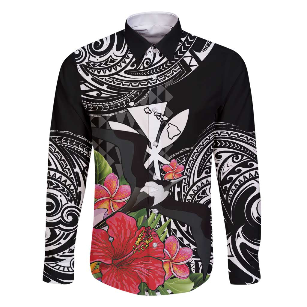 Hawaii Iwa Bird Family Matching Short Sleeve Bodycon Dress and Hawaiian Shirt Great Frigatebird Kanaka Tropical Flowers - Polynesian Pride