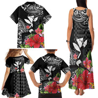 Hawaii Iwa Bird Family Matching Tank Maxi Dress and Hawaiian Shirt Great Frigatebird Kanaka Tropical Flowers - Polynesian Pride