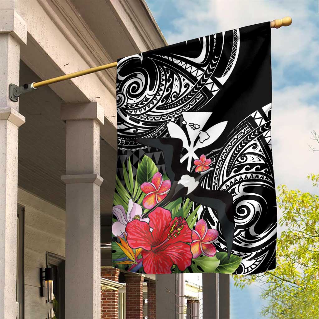 Hawaii Iwa Bird Garden Flag Great Frigatebird Kanaka Tropical Flowers - Polynesian Pride