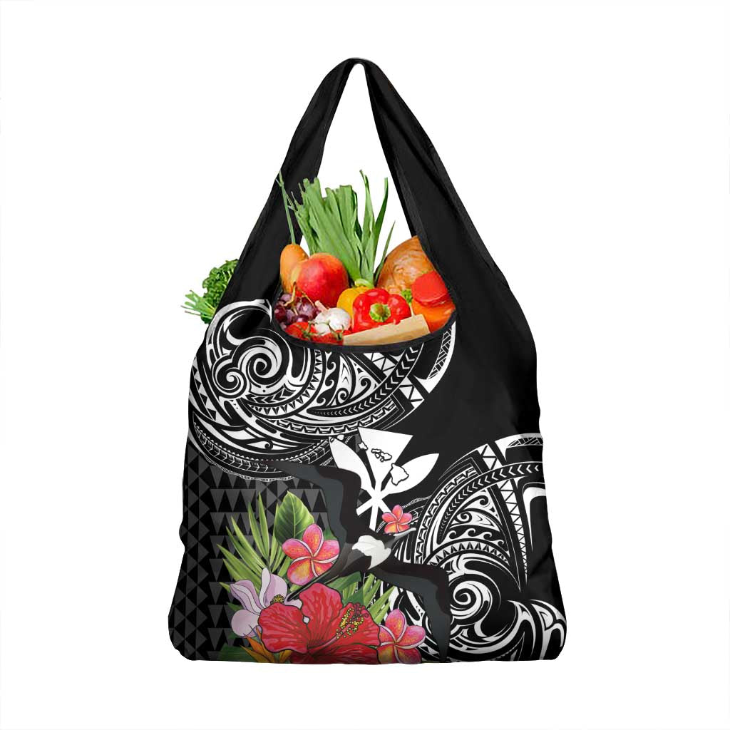 Hawaii Iwa Bird Grocery Bag Great Frigatebird Kanaka Tropical Flowers - Polynesian Pride