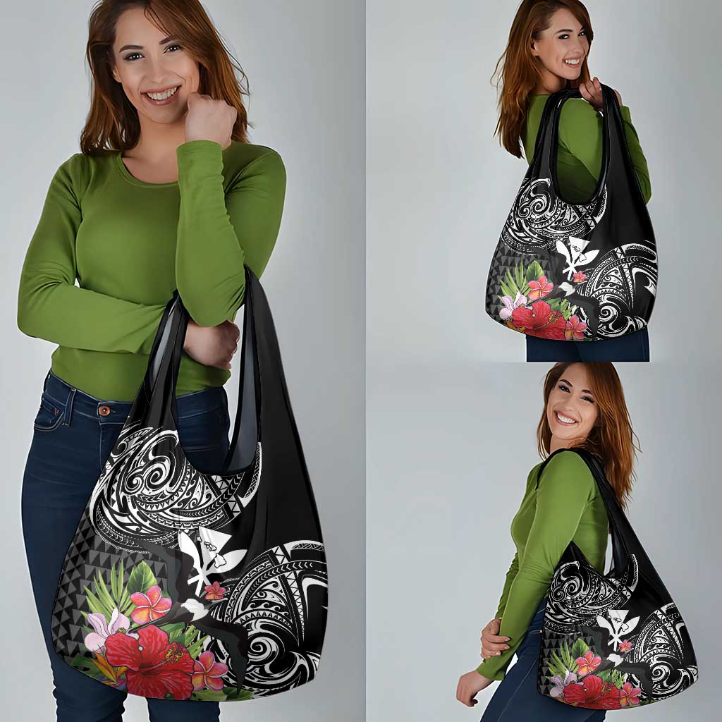 Hawaii Iwa Bird Grocery Bag Great Frigatebird Kanaka Tropical Flowers - Polynesian Pride