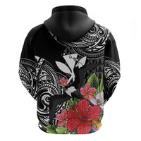 Hawaii Iwa Bird Hoodie Great Frigatebird Kanaka Tropical Flowers - Polynesian Pride