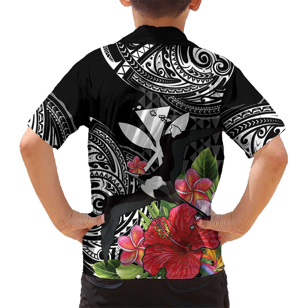 Hawaii Iwa Bird Kid Hawaiian Shirt Great Frigatebird Kanaka Tropical Flowers LT14 - Polynesian Pride