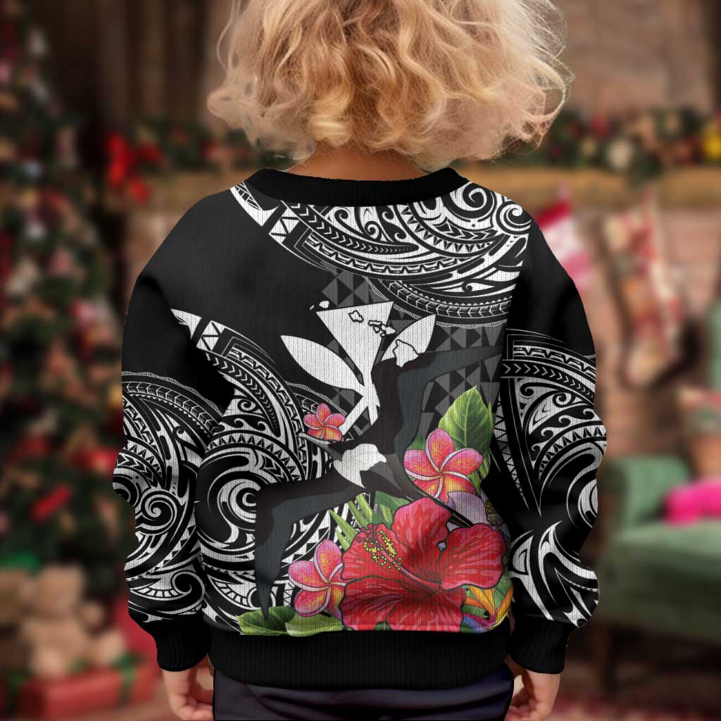 Hawaii Iwa Bird Kid Ugly Christmas Sweater Great Frigatebird Kanaka Tropical Flowers - Polynesian Pride