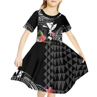 Hawaii Iwa Bird Kid Short Sleeve Dress Great Frigatebird Kanaka Tropical Flowers - Polynesian Pride