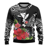 Hawaii Iwa Bird Ugly Christmas Sweater Great Frigatebird Kanaka Tropical Flowers - Polynesian Pride