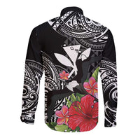 Hawaii Iwa Bird Long Sleeve Button Shirt Great Frigatebird Kanaka Tropical Flowers - Polynesian Pride