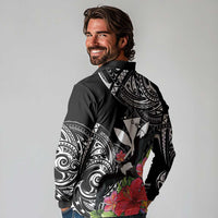 Hawaii Iwa Bird Long Sleeve Polo Shirt Great Frigatebird Kanaka Tropical Flowers - Polynesian Pride