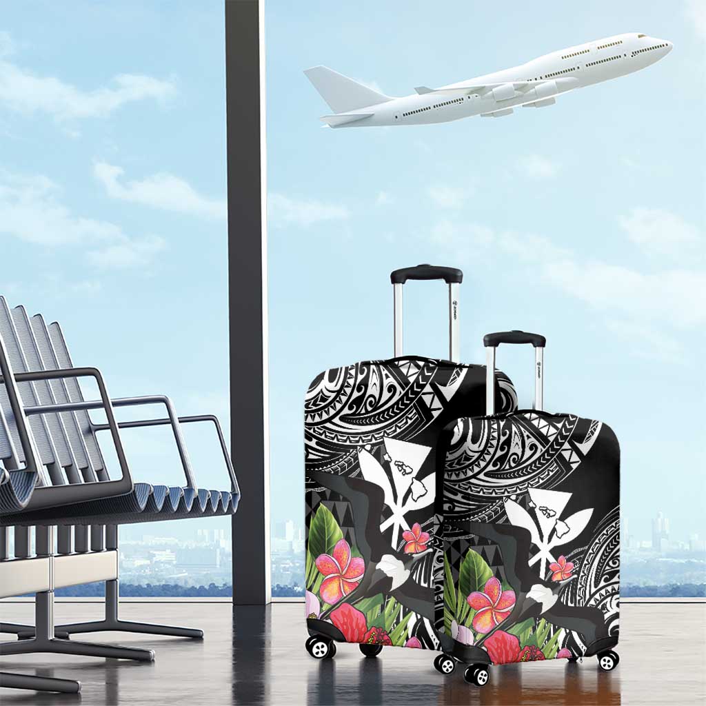Hawaii Iwa Bird Luggage Cover Great Frigatebird Kanaka Tropical Flowers - Polynesian Pride