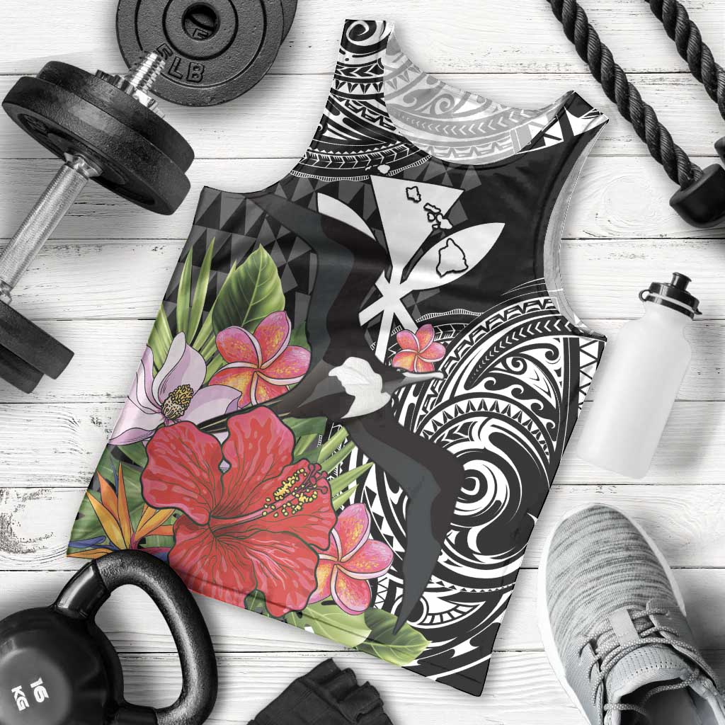 Hawaii Iwa Bird Men Tank Top Great Frigatebird Kanaka Tropical Flowers - Polynesian Pride