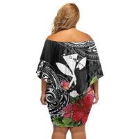Hawaii Iwa Bird Off Shoulder Short Dress Great Frigatebird Kanaka Tropical Flowers - Polynesian Pride