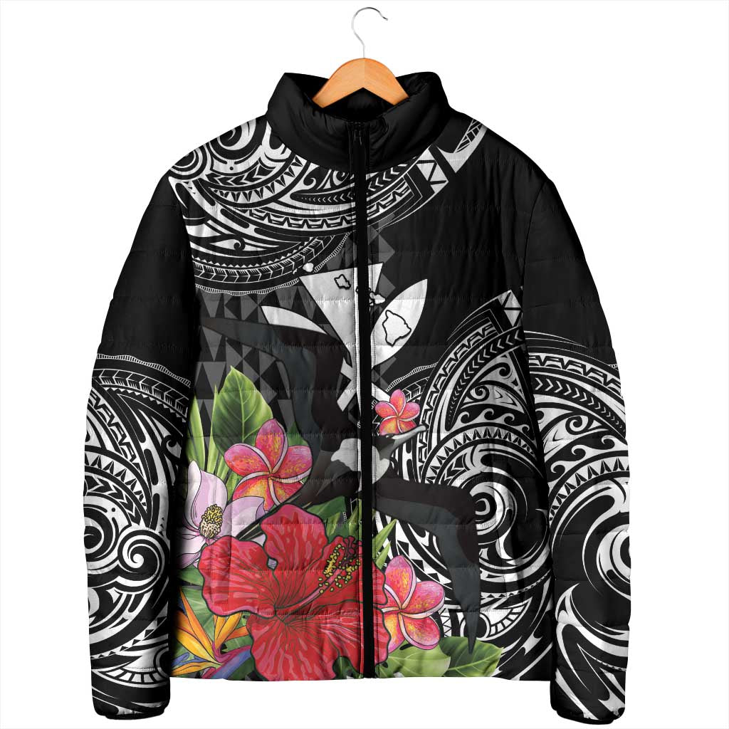 Hawaii Iwa Bird Padded Jacket Great Frigatebird Kanaka Tropical Flowers - Polynesian Pride